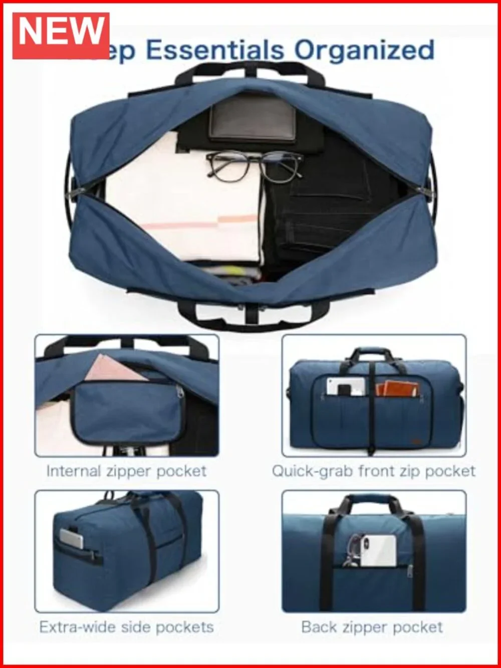 Foldable Waterproof Travel Duffel Bag with Shoe Compartment 120L